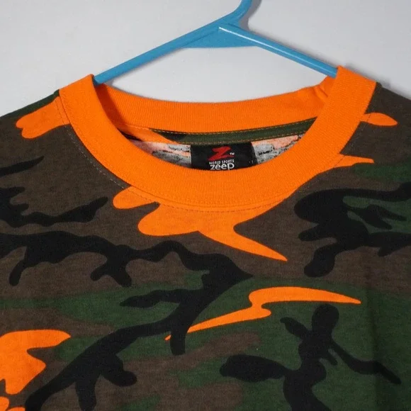 Zeep World Sports Mens XL Orange Green Camo T-Shirt Short Sleeve Cotton Tee - Picture 2 of 7